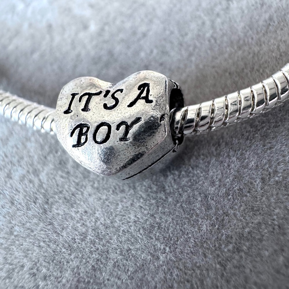 Its A Boy Heart Charm Silver Baby Shower Gender Reveal Bead Charm fits PANDORA - Picture 3 of 5
